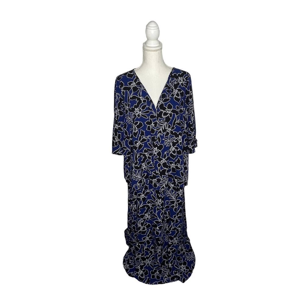 Tommy Bahama Women's Blue Black Tropical Hawaiian Floral Maxi Skirt Set 2/Small